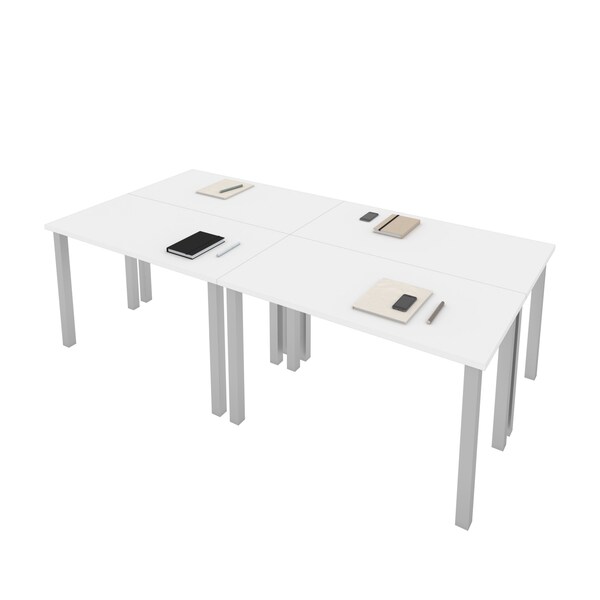 Bestar Universel Four 48W x 24D Table Desks with Square Metal Legs in white